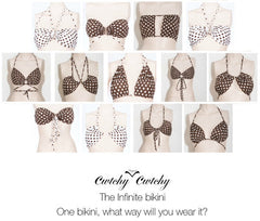 infinite bikini, multiway, multi wear, swimwear, bikini, polka dot bikini